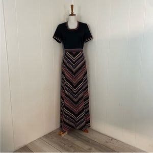 Vintage Crew Neck Short Sleeve Empire‎ Waist Rainbow Maxi Dress